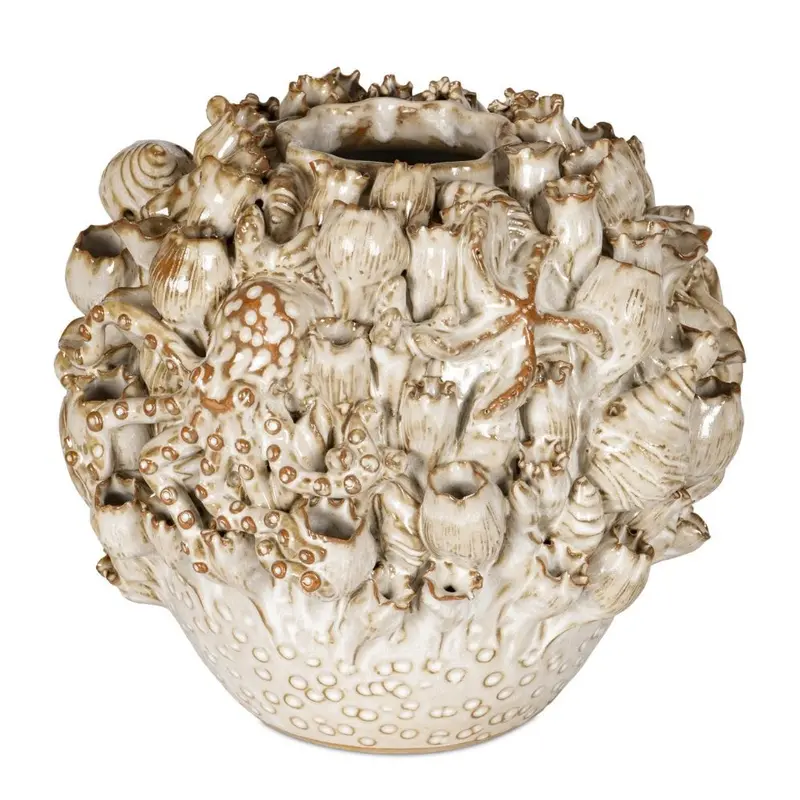 11-Inch Matte White Ceramic Vase – Tidal Sculptural Form 1