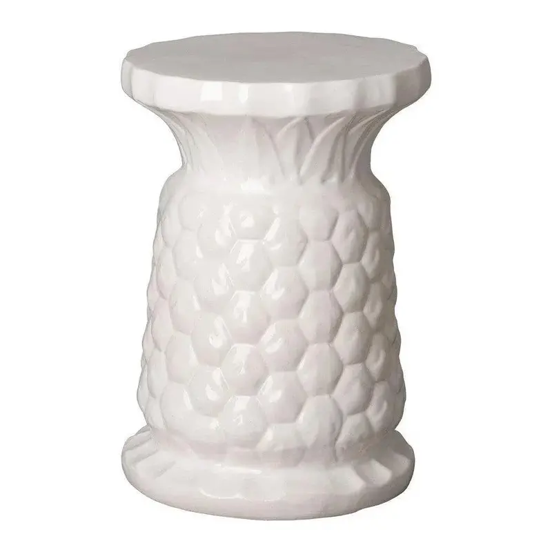15.5-Inch Pineapple-Shaped White Ceramic Garden Stool 1