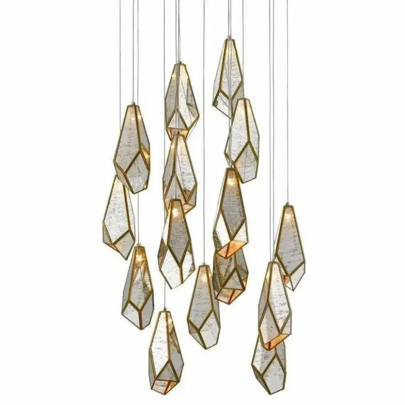 15-Light Round Glace Pendant In Warm Antique Brass And Silver 1