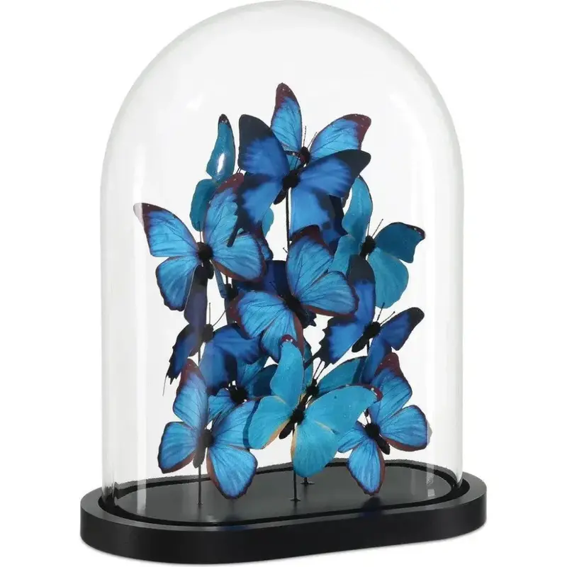 16-Inch Blue Butterfly Sculpture In Wood And Glass – Rue De Bac Collection 1