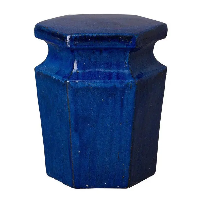 18-Inch Hexagonal Ceramic Garden Stool – Geometric Outdoor Accent 1