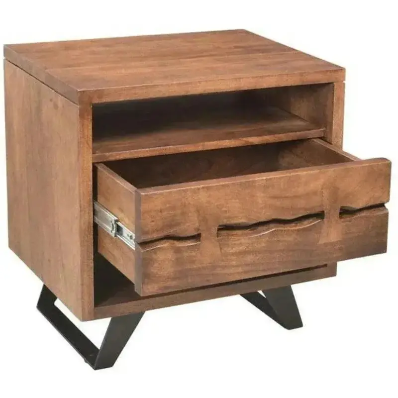 26-Inch Brown Industrial Nightstand – Compact Bedroom Storage 1