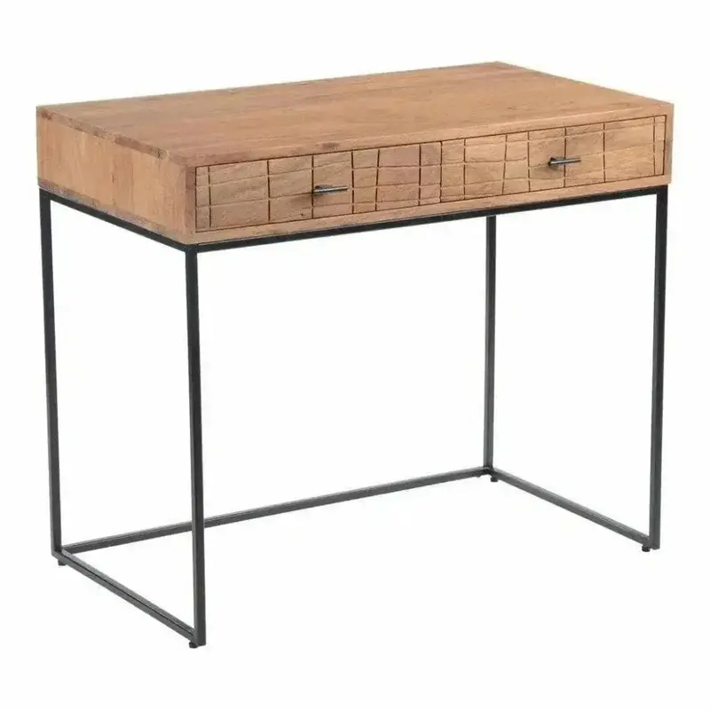 35.5-Inch Natural Wood Contemporary Desk – Compact Home Office Solution 1
