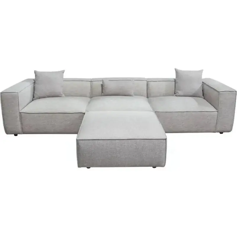 4-Piece Beige Low-Back Sectional Set With Ottoman 1