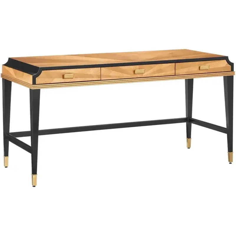 60.5-Inch Kallista Desk – Taupe Wood With Black Metal Accents 1