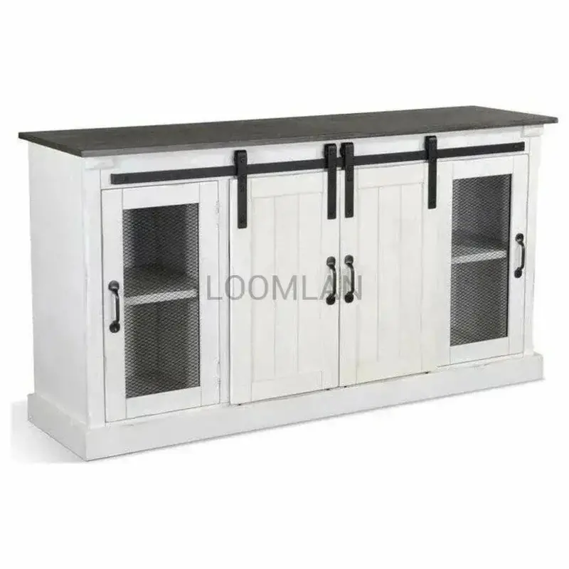 65-Inch White Credenza Tv Stand With Soft-Close Sliding Doors 1