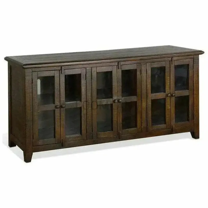 70-Inch Brown Wood Tv Stand Featuring Glass-Front Cabinets 1