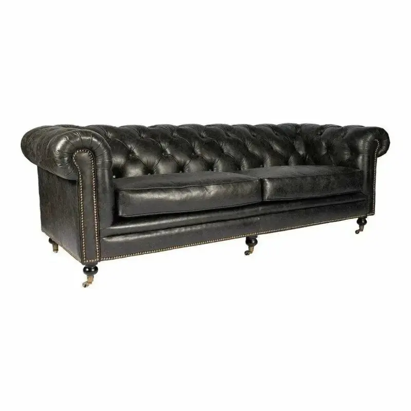 87-Inch Onyx Black Leather Sofa — Bold Retro Statement 1