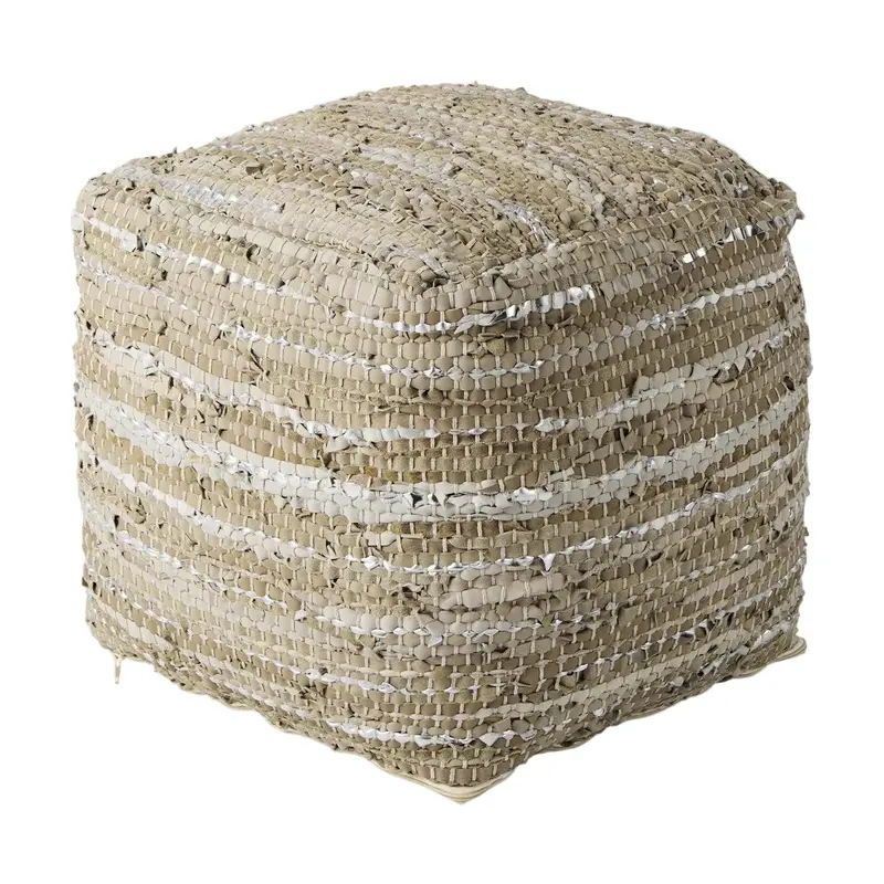 Aadhya Taupe Leather Footstool 1