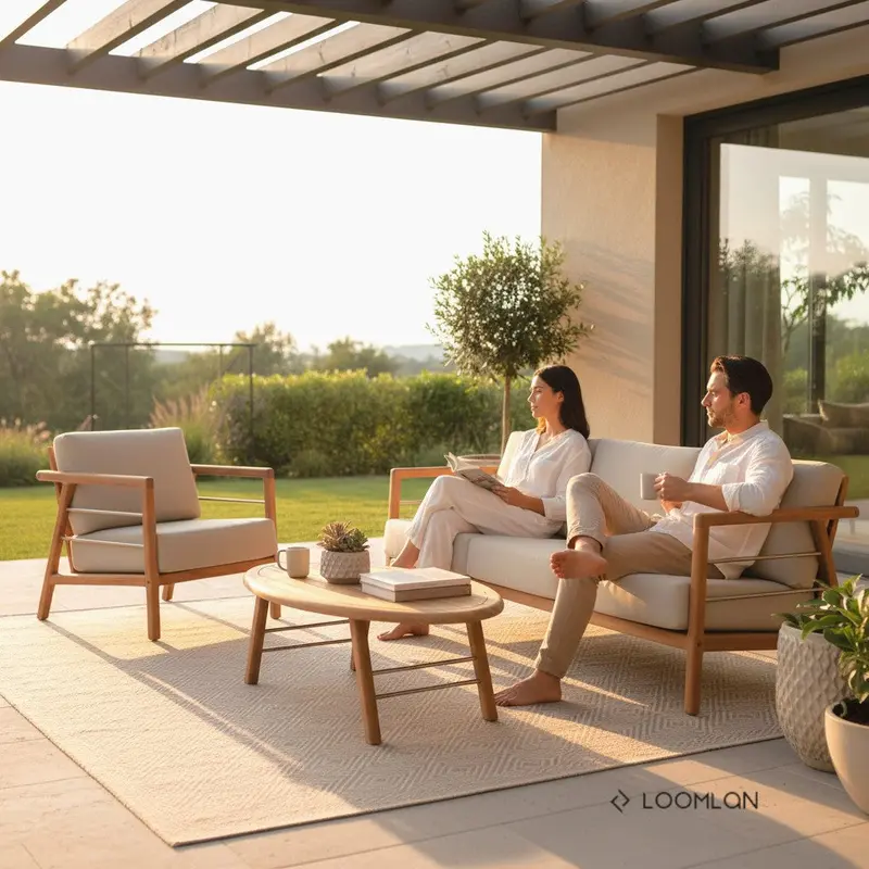 Aalto Teak Deep-Seating Patio Sofa Set – Sunbrella-Cushioned 4-Piece Ensemble 1