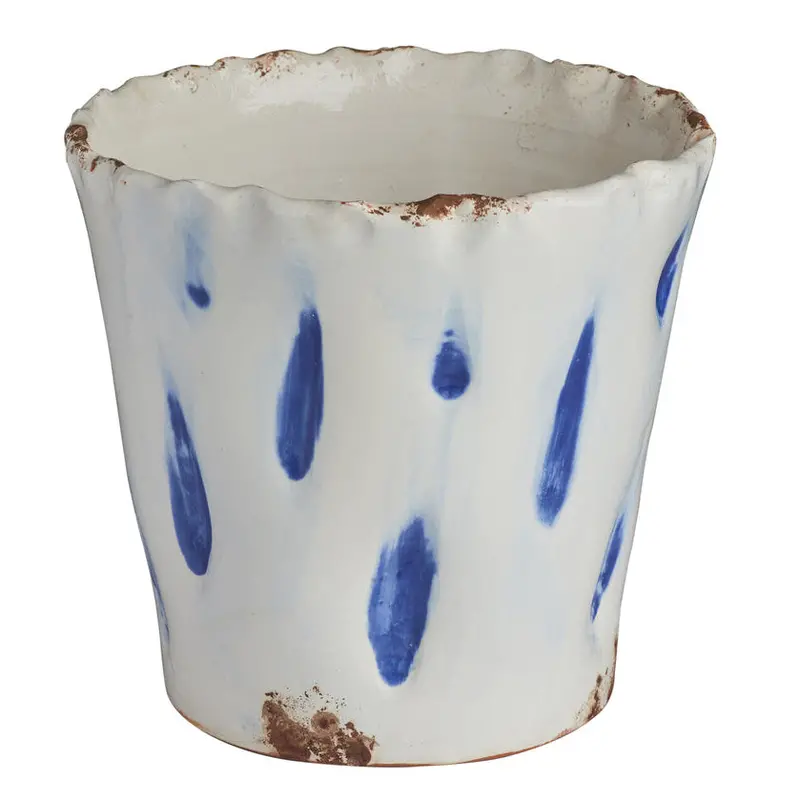 Aegean Blue Polka Dot Ceramic Cachepot 1
