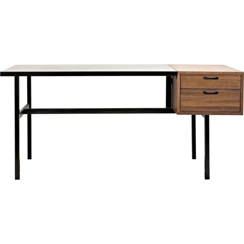 Algeron Matte Black Steel Desk With Wooden Accents 1