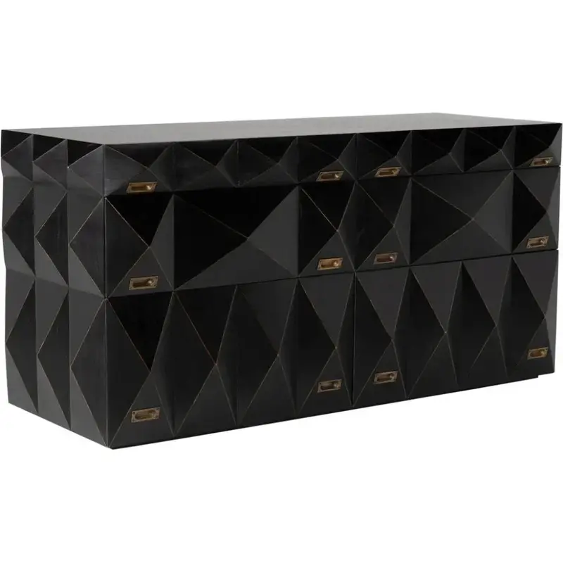 Allegra Black Wooden Dresser With Polished Brass Details 1