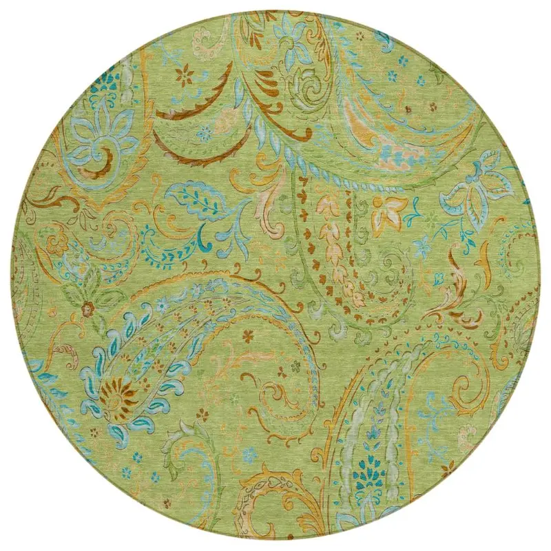 Aloe Green Paisley Washable Indoor Outdoor Rug 1