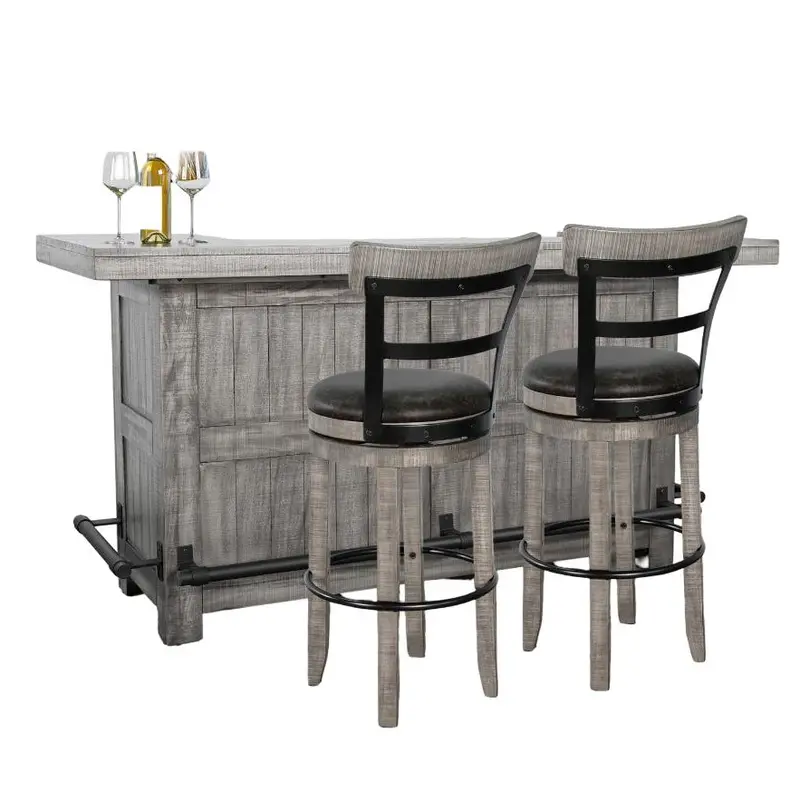 Alpine Wooden Bar Table With Premium Swivel Barstool Set 1
