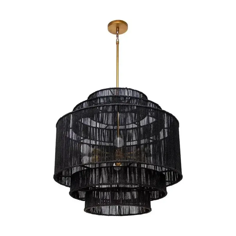 Alyssa Jute Pendant Chandelier With Antique Brass Suspension Rod 1