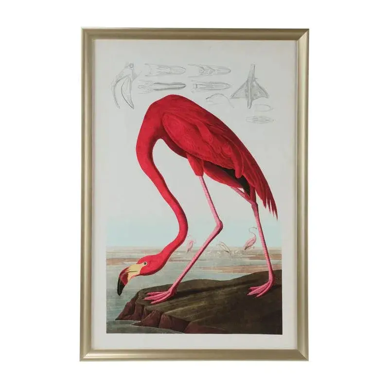 American Flamingo Wildlife Art In Wood Frame 1