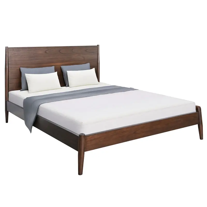 American Modern Brown Mid-Century Style Wooden Bed 1