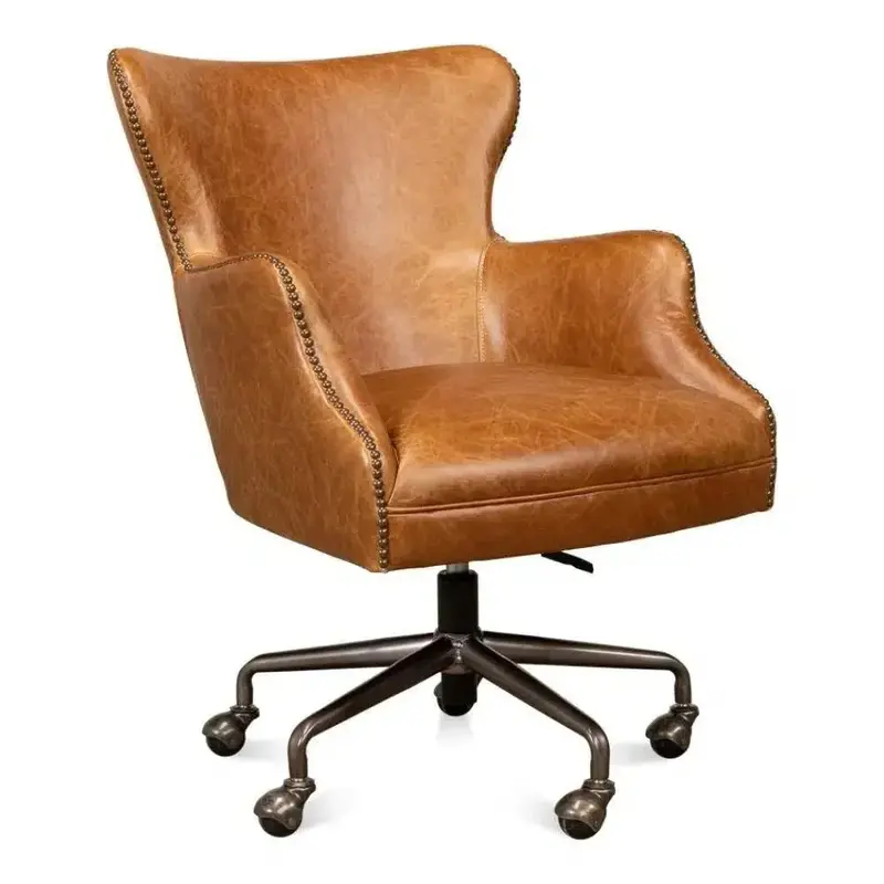 Andrew Jackson Tan Leather Swivel Office Chair – Cuba Brown Finish 1