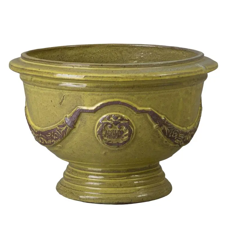 Anduze-Style French Yellow Ceramic Outdoor Planter 1
