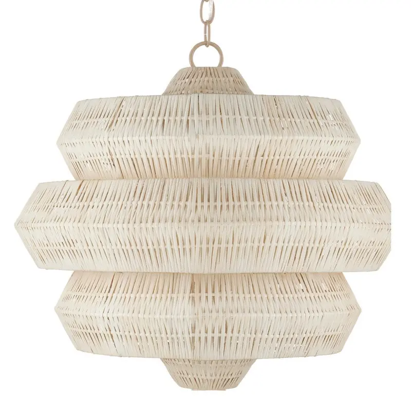 Antibes Compact White Rattan Chandelier 1