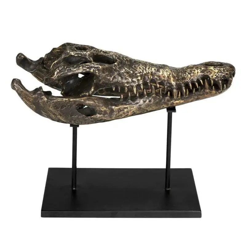 Antique Brass Alligator Sculpture On Decorative Stand 1