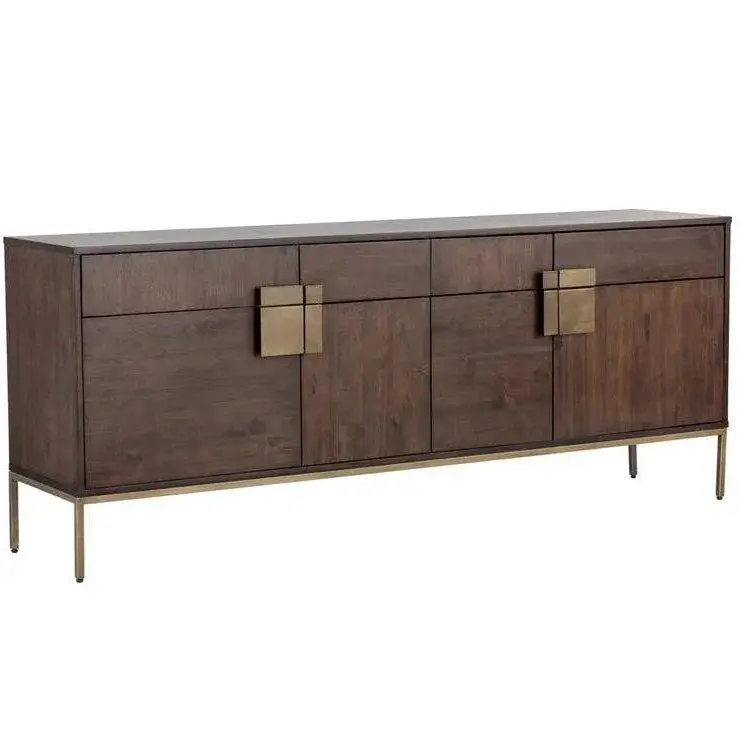 Antique Brass And Dark Wood Storage Sideboard 1