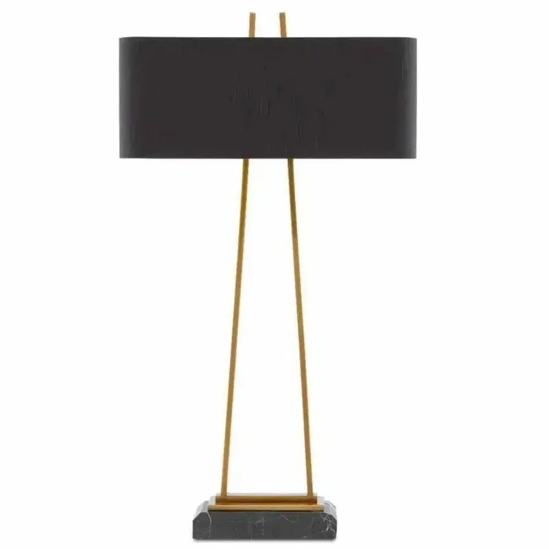 Antique Brass Base With Oversized Black Linen Shade – Adorn Large Table Lamp 1