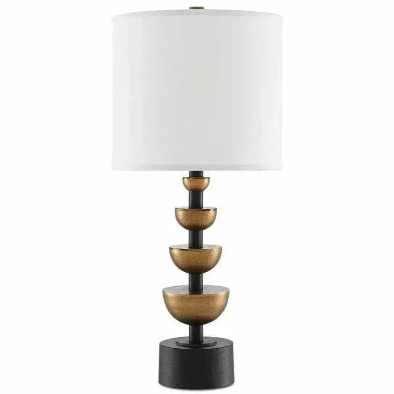Antique Brass Stem With Black Fabric Drum Shade – Chastain Table Lamp 1