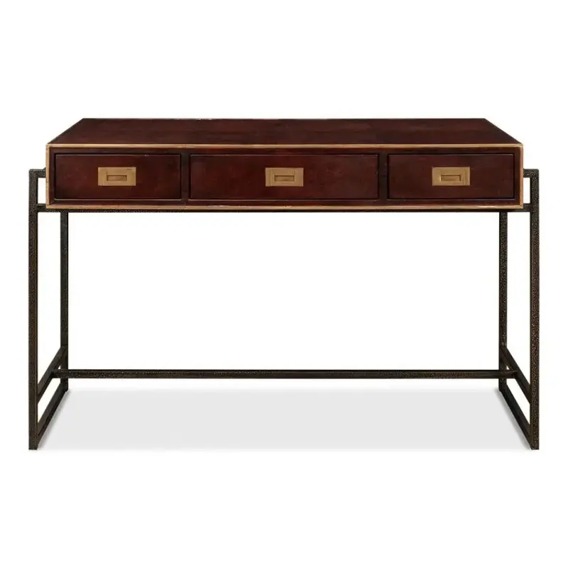 Antique-Style Brown Leather Desk – Hand-Finished Writing Table 1