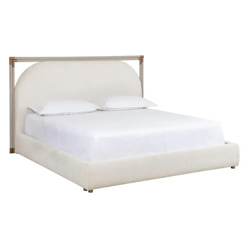 Arcelia Upholstered King Bed In Cream Fabric With Wingback Headboard 1