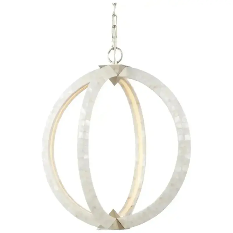 Arietta Pearl-Covered White Orb Chandelier – Luminous Organic Sphere 1