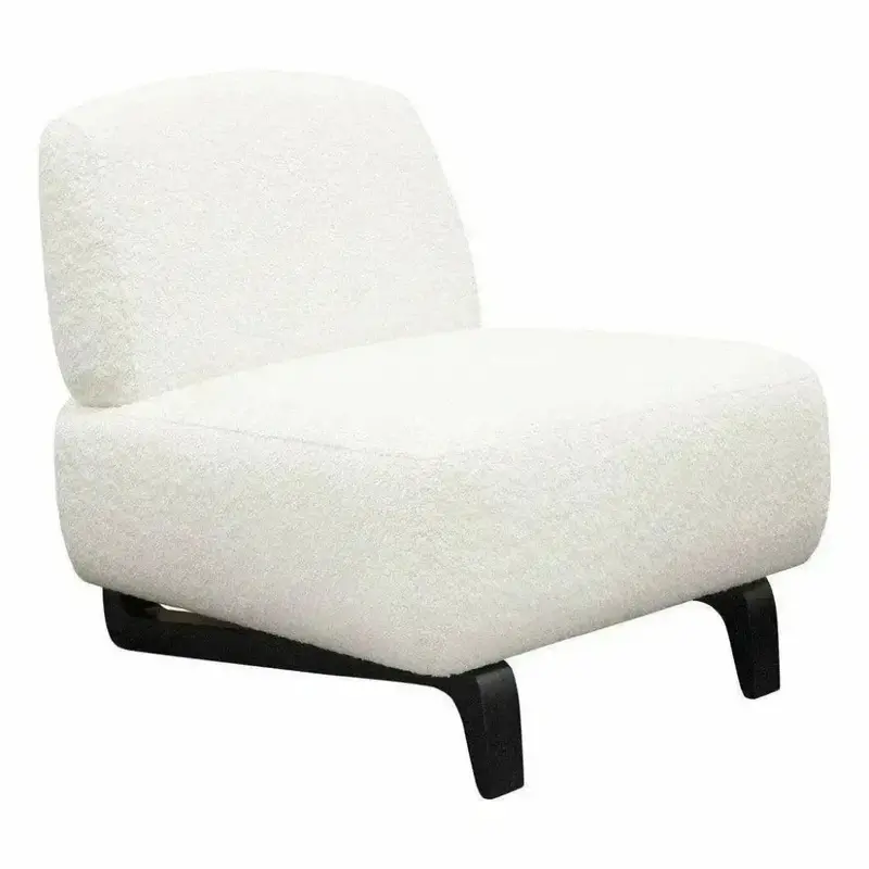 Armless Curved Back Sherpa Bouclé Slipper Chair – Plush White Lounge Seat 1