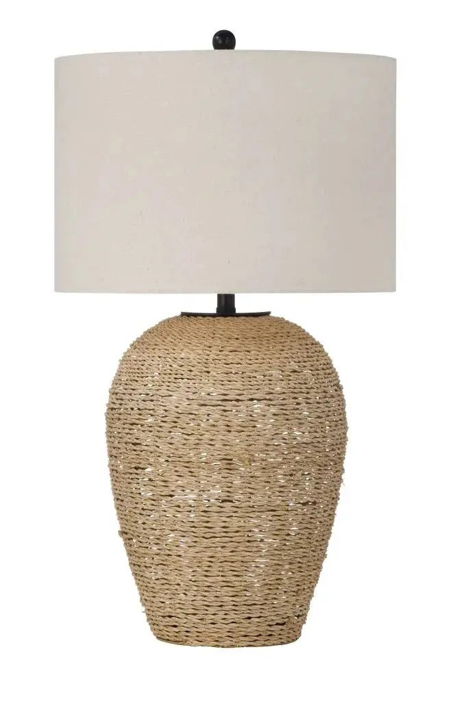 Armstrong Table Lamp – Rope-Wrapped Ceramic Base With Warm Wood Accent Ring 1
