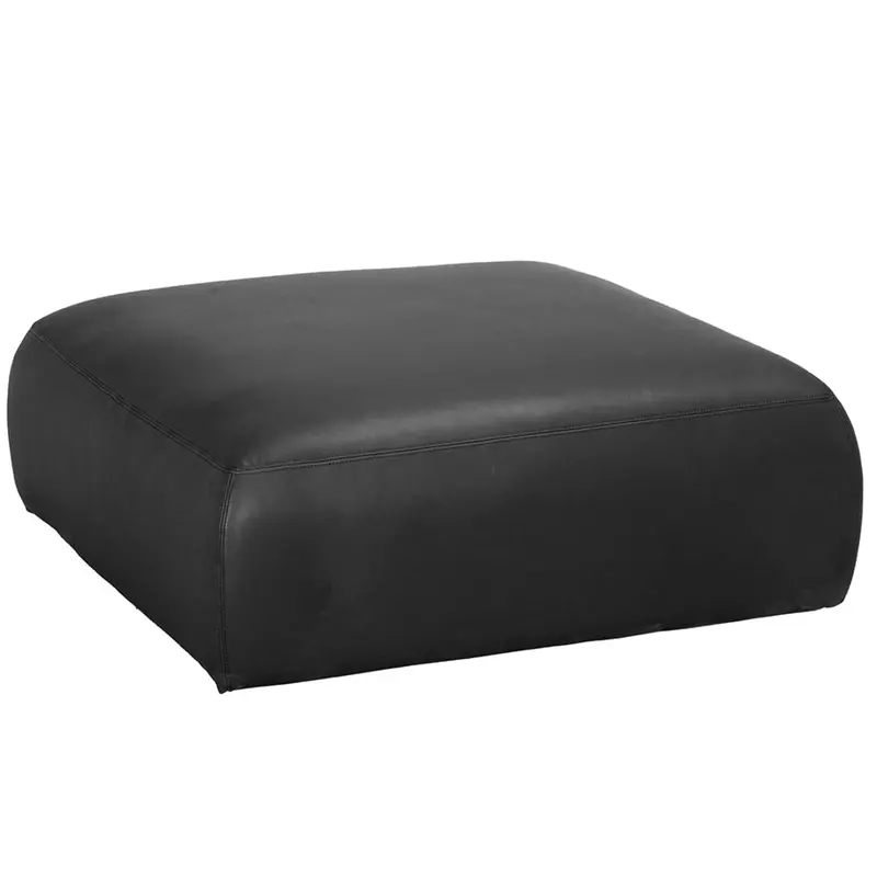 Augustus Matte Black Leather Ottoman With Tufted Detail 1