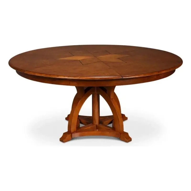 Austin Jupe Brown Round Dining Table – Rustic Wood Grain Finish 1
