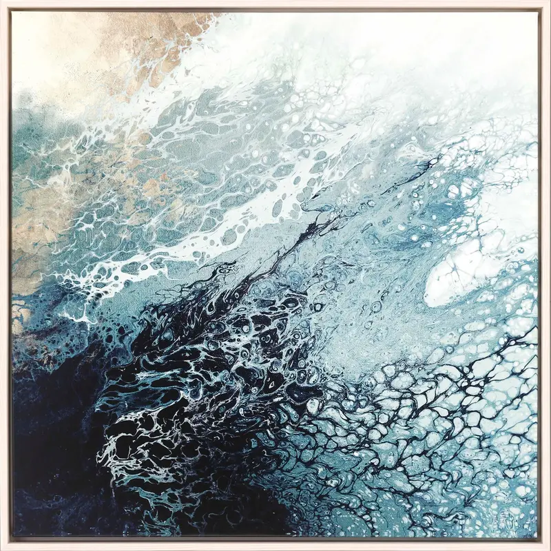 Aveta Blue Canvas Wall Art With Solid Wood Frame 1
