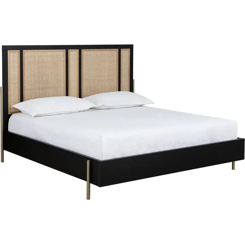 Avida King Bed With Gold-Black Rattan Accents 1