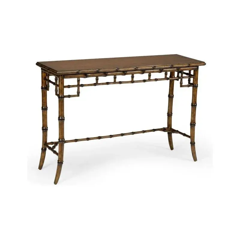 Bamboo-Framed Rectangular Console Table With Light Wood Surface 1