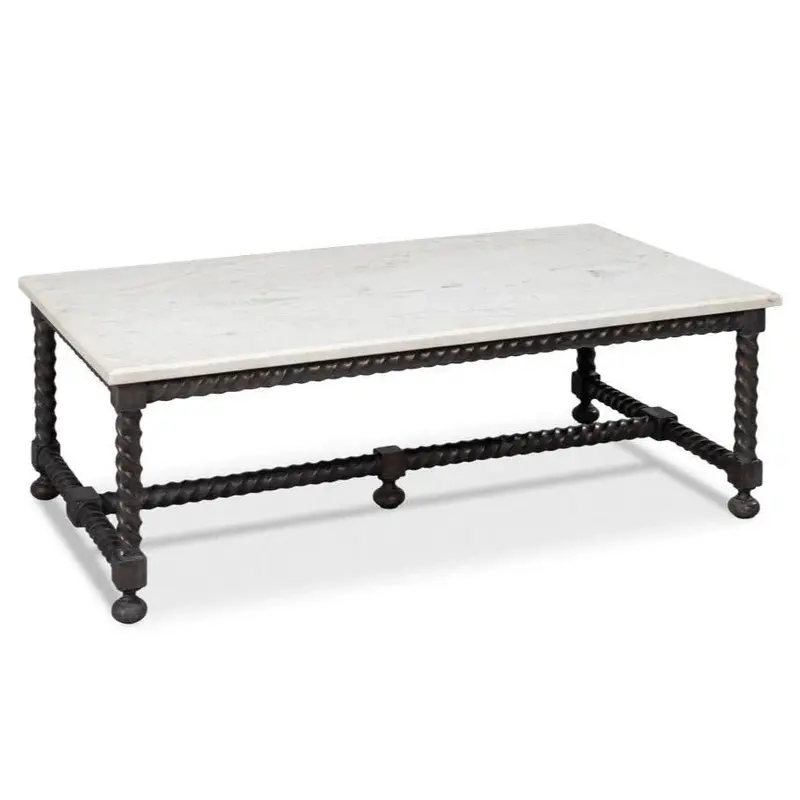 Barley Cocktail Table With White Banswara Marble Top And Wooden Base 1