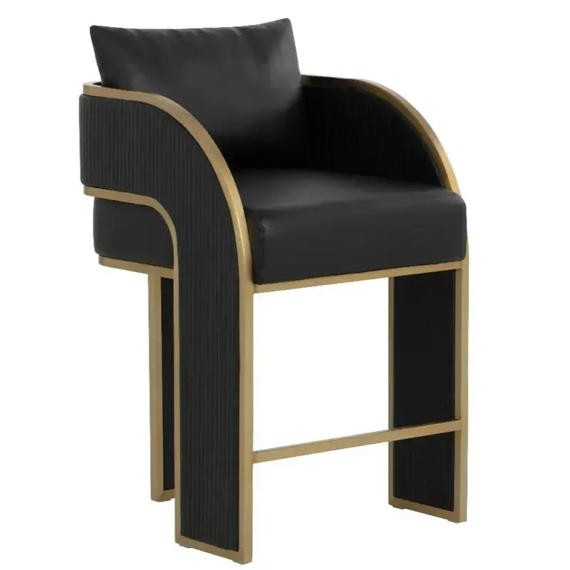 Baz Faux Leather Counter Stool With Polished Metal Base 1