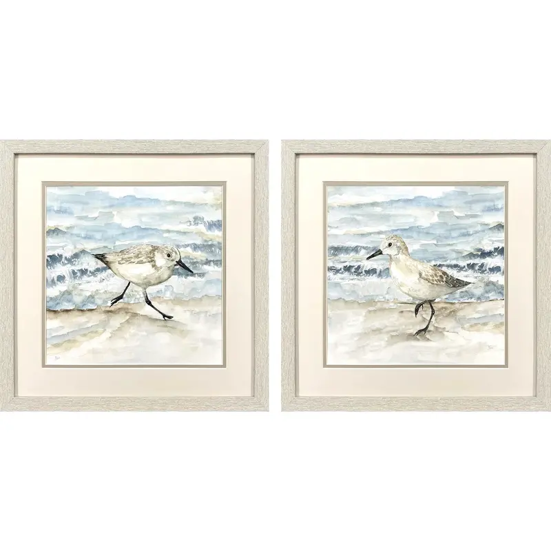Beach Sandpipers Serene Blue Wall Art – Nature-Inspired 2-Piece Framed Set 1