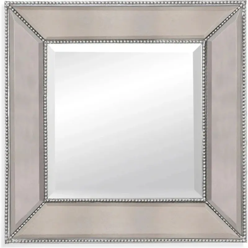 Beaded Grey Wood And Glass Wall Mirror 1