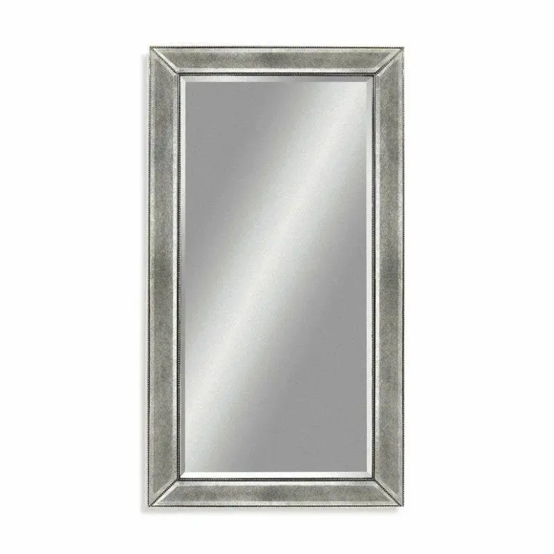 Beaded Silver Leaf Wall Mirror – 48-Inch Rectangular Statement Piece 1