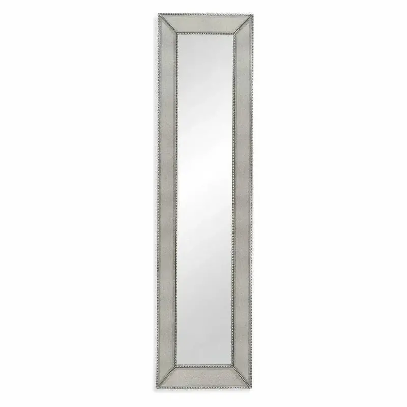 Beaded Silverleaf Leaner Floor Mirror – Textured Rectangular Frame 1