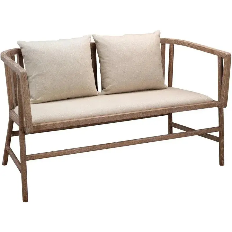 Beige Ash Wood And Linen Grayson Upholstered Settee 1