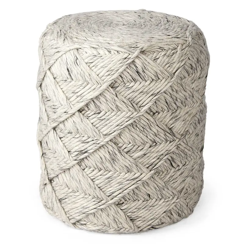 Beige Chevron-Woven Hexagonal Floor Pouf 1