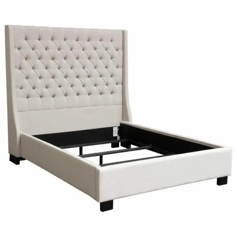 Beige Linen Tufted King Bed Frame – Sand Finish 1