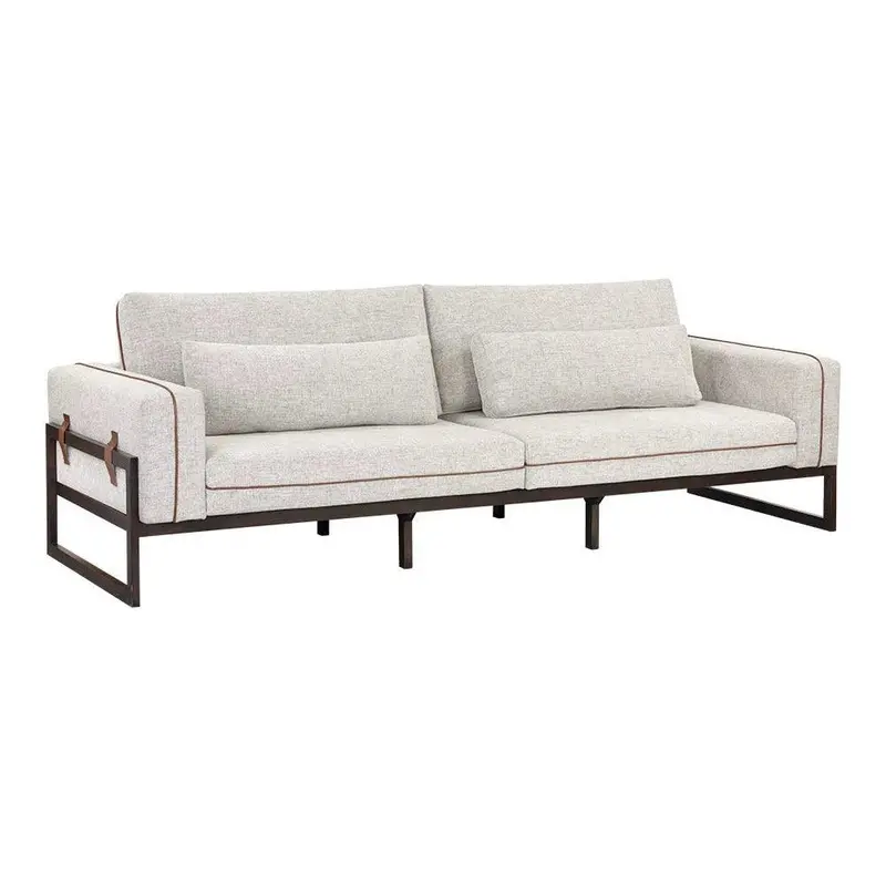 Belinda Sofa – Rhapsody Greige Leather With Contrasting Piping 1