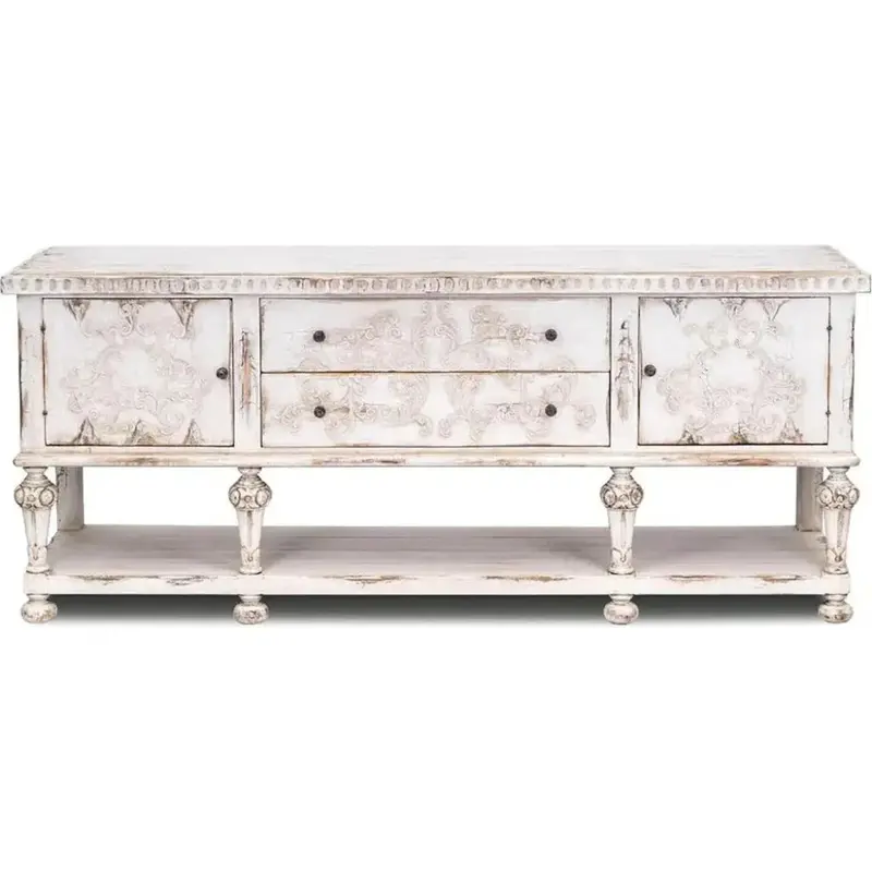 Bianca Distressed Carved White Sideboard – Rustic Elegance 1
